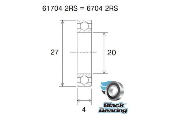 Roulement Black Bearing 6704-2RS 20 X 27 X 4 Mm 4 Roulement Black Bearing 6704-2RS 20 X 27 X 4 Mm – Image 2